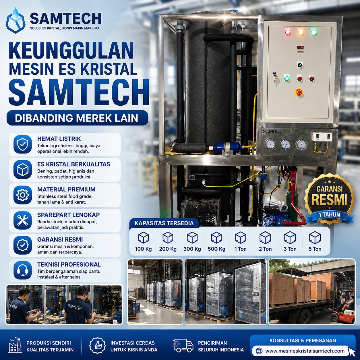 Keunggulan Mesin Es Kristal SAMTECH Dibanding Merek Lain | Garansi Resmi & Hemat Listrik